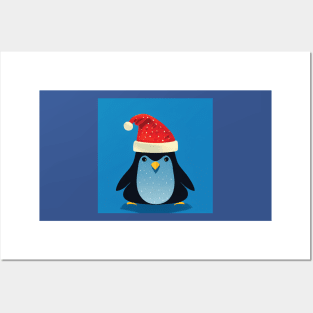 Spotty Dotty Penguin in Santa Hat Posters and Art